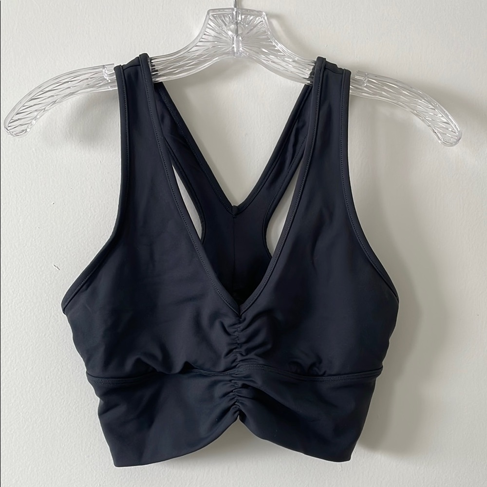ALO Yoga Dark Gray Racerback Sports Bra with V-Neck